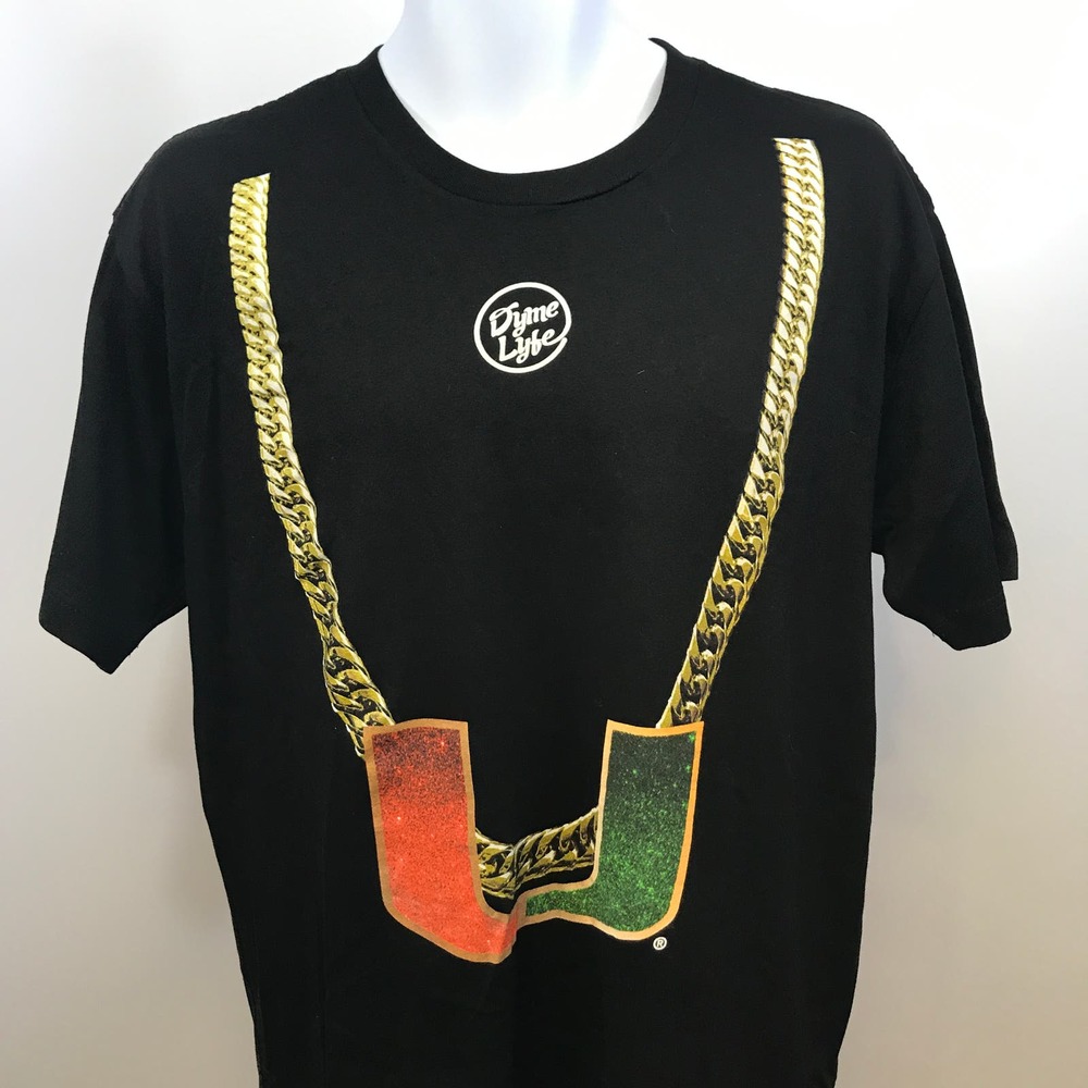 Dyme Lyffe University of Miami Gold Chain Hip Hop Tee L